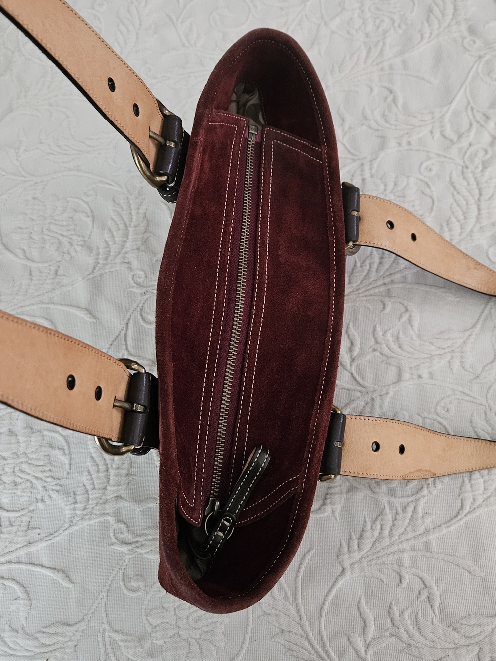 Coach Burgundy Suede Shoulder Bag with Dark Brown Straps - Picture 7 of 11